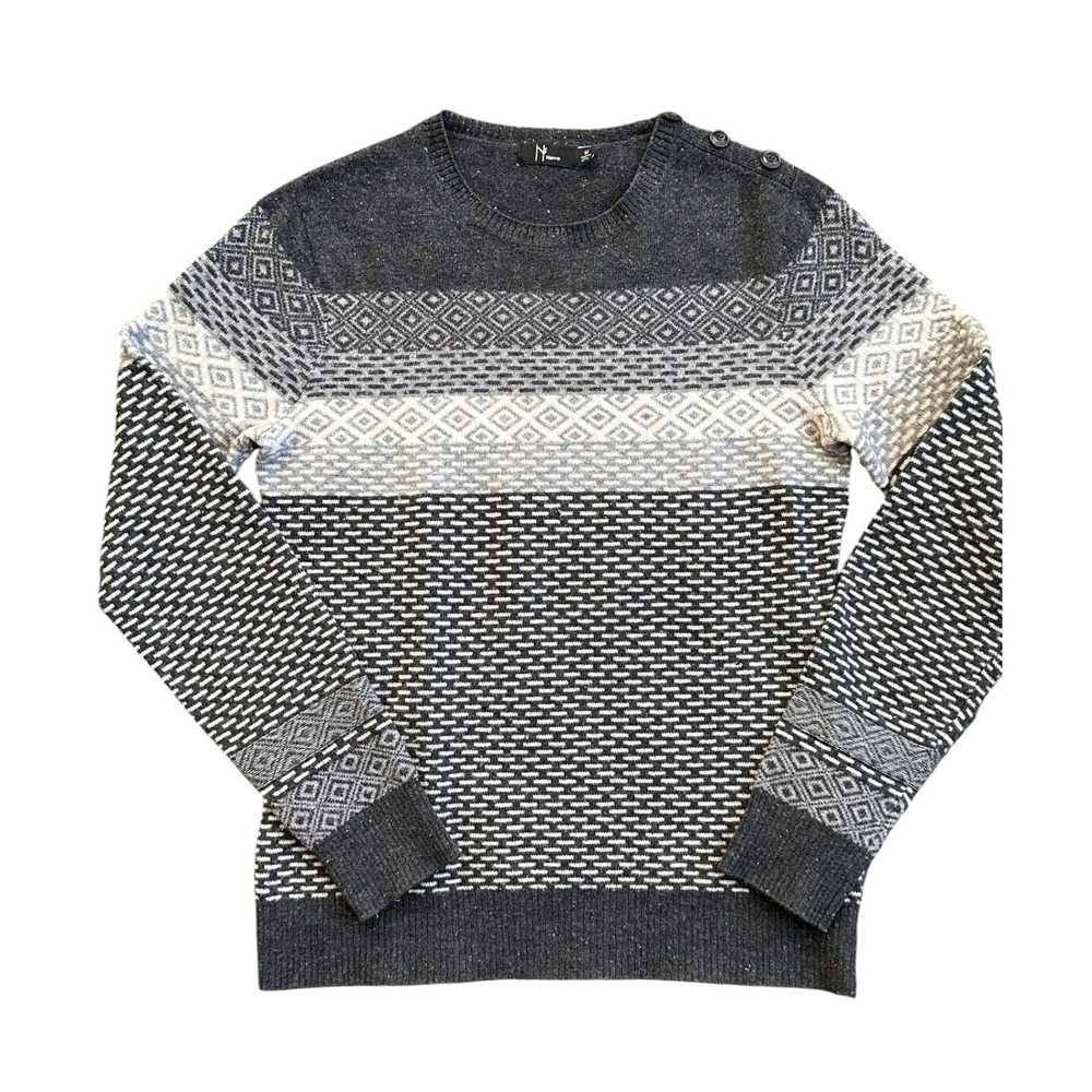 Neve Merino Wool Sweater Women Medium Gray Geometric Alpine Excellent Condition